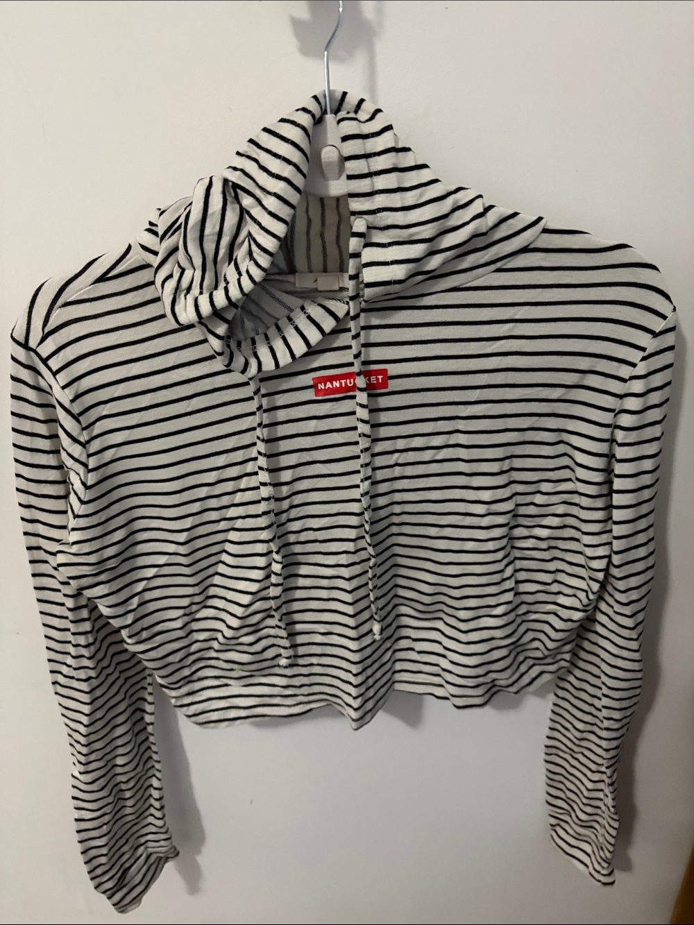Ardene Black and White Striped Cropped Hoodie